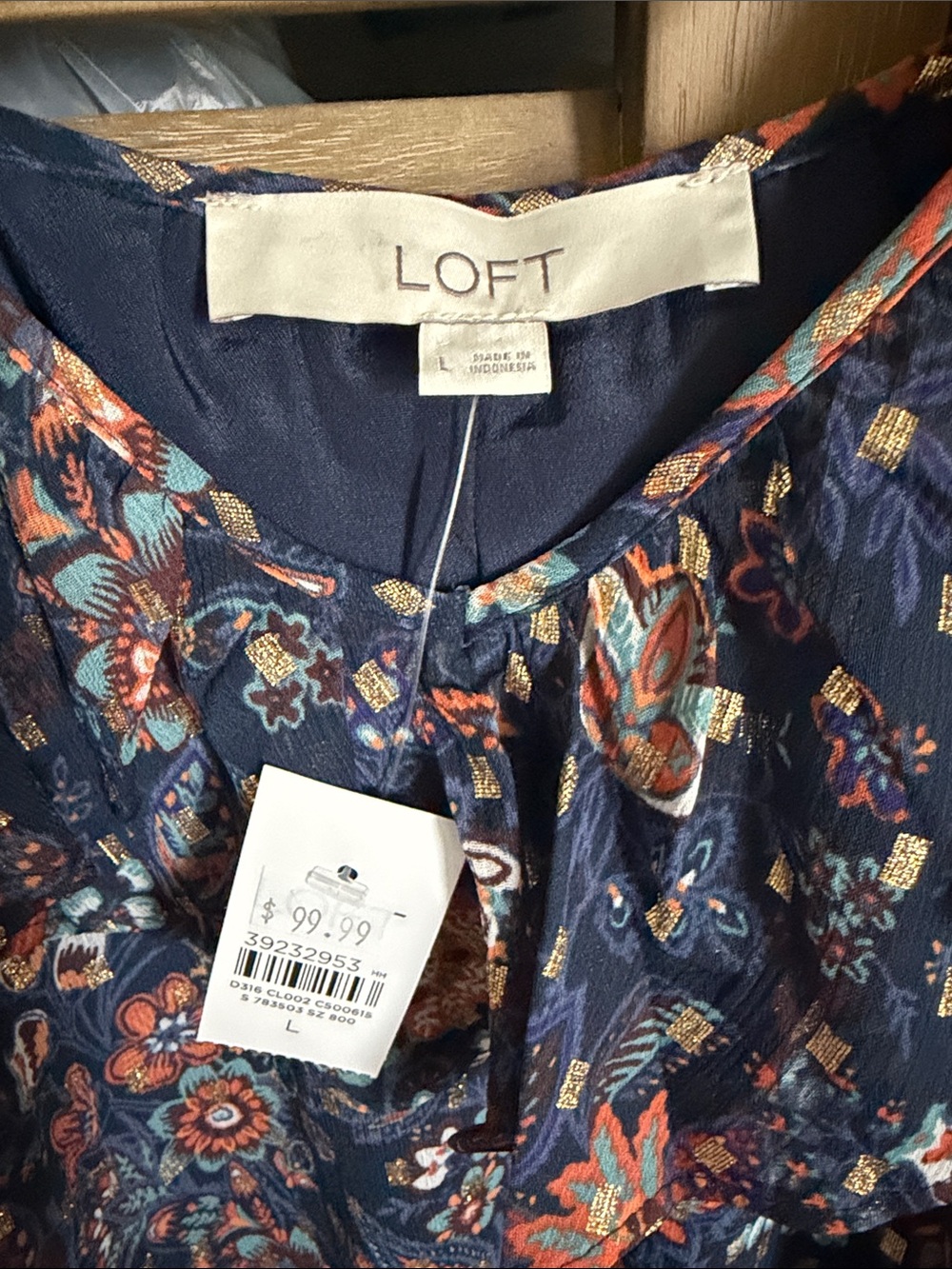 LOFT Navy Floral Maxi Slip Dress with Ruffle Neckline - Picture 2 of 2